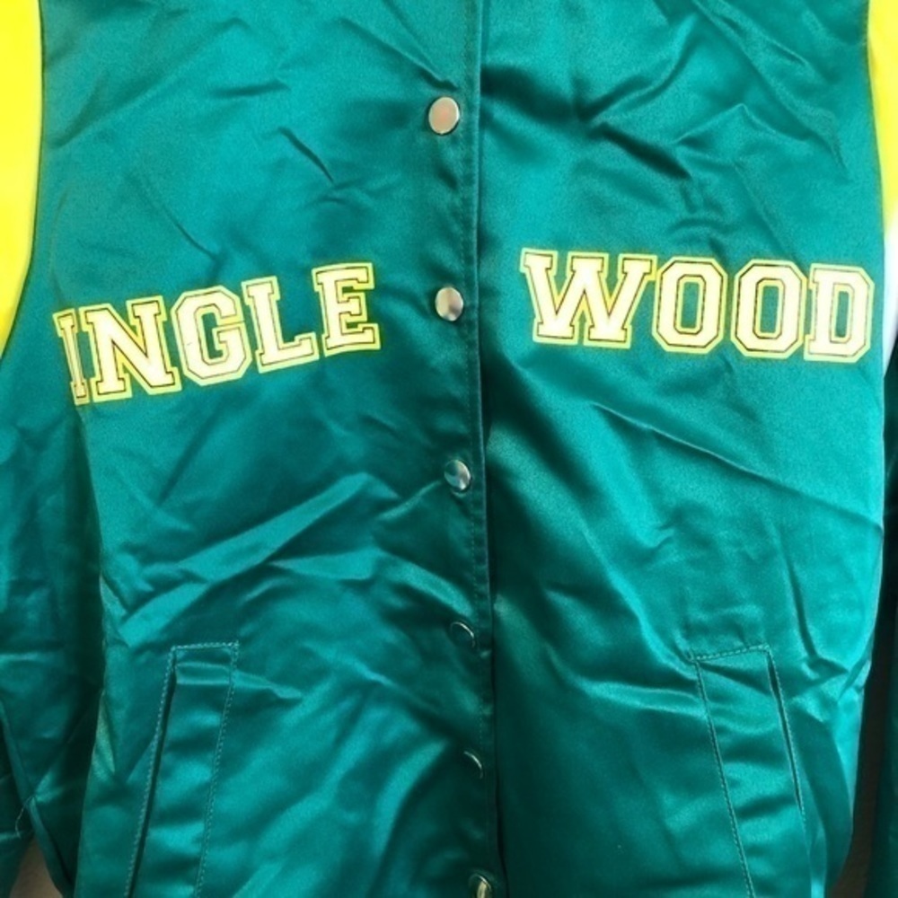 PrettyLittleThing Bomber Inglewood Green Satin Oversized Jacket Sporty Retro - Picture 5 of 7